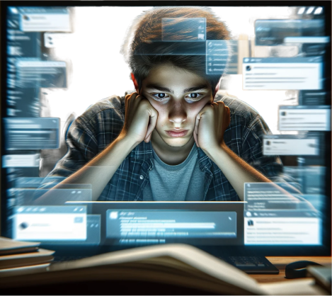Person with floating screens